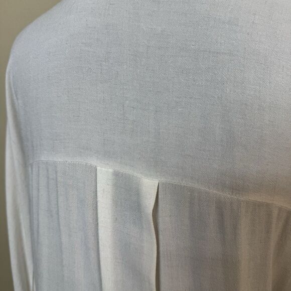 Carly Jean Top women small linen blend button down long sleeve collared white - Picture 3 of 10